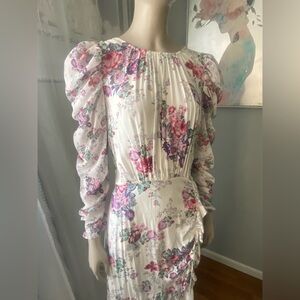 For Love and Lemons Ross Floral Puff Sleeve MIDI Dress white floral